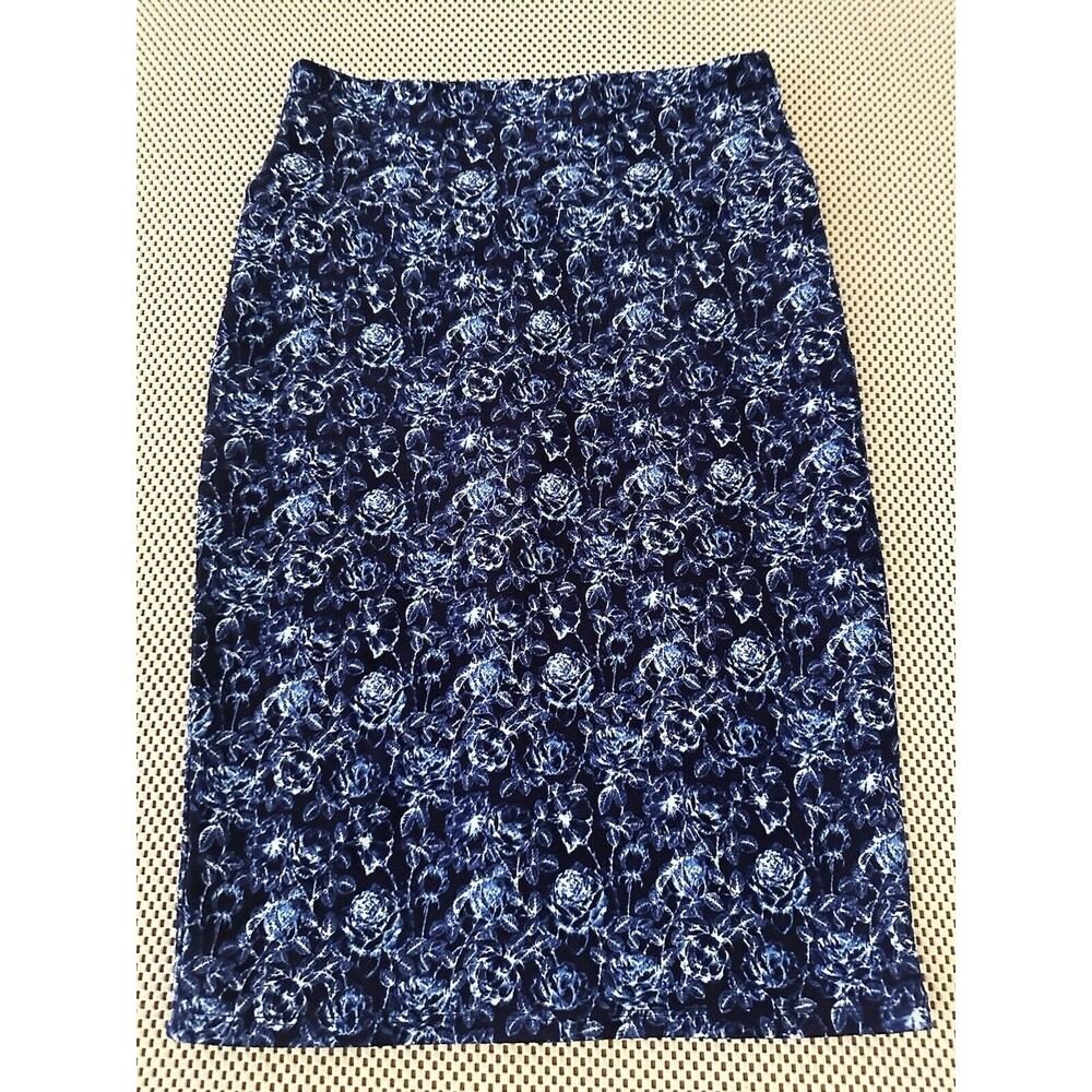 LulaRoe Cassie Pencil Skirt Sz Small S Blue Super Stretch Straight Knee Length